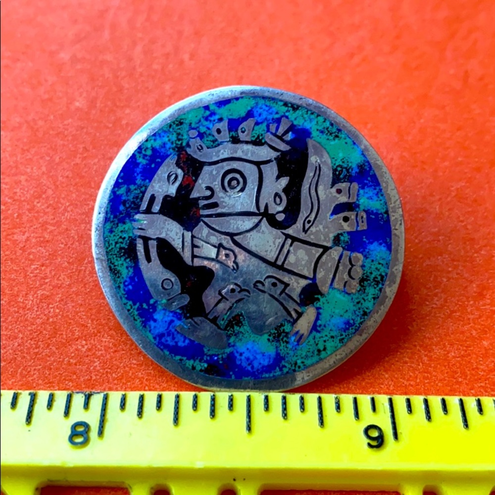 Solid Sterling Silver Enamel Peru Aztec Pion - image 4